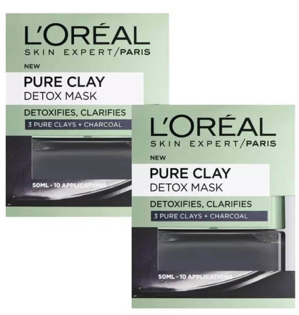 L'Oreal Paris Gesichtsmaske reiner Ton anthrazit Entgiftung & Klärung 50ml 2er-Pack