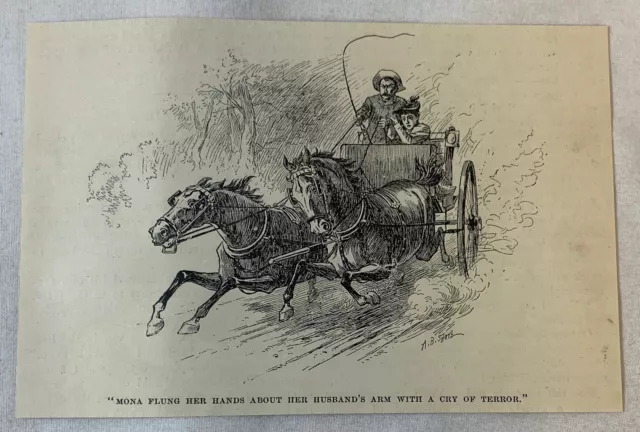 1894 Rivista Incisione ~ Cavalli Corsa Via con Il Cart