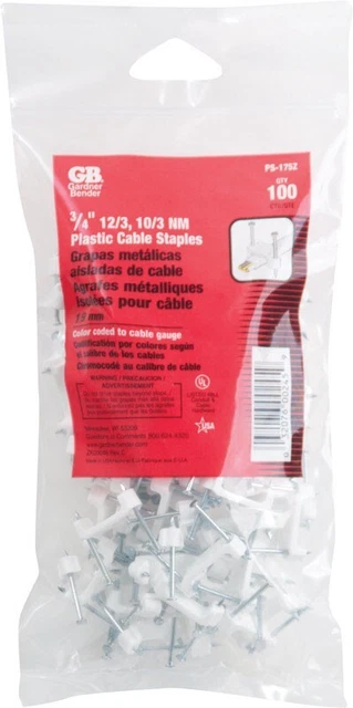 Gardner Bender 3/4 in. W 12/3, 10/3 NM Plastic Insulated Cable Staple 100 pk
