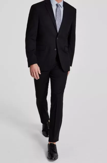 $395 Kenneth Cole Men's Black Techni-Cole Slim-Fit Jacket Pants 2-Piece Suit 42R