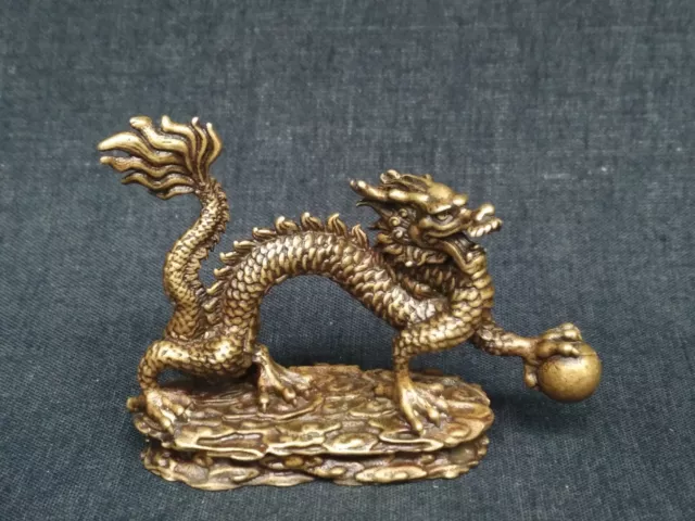Collection Old Bronze Carved Chinese Zodiac Dragon Statue Fengshui Decorated