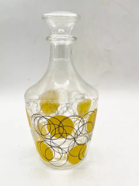 Vintage Retro Mcm Yellow Circle Pattern Drinks Decanter Glass With Stopper