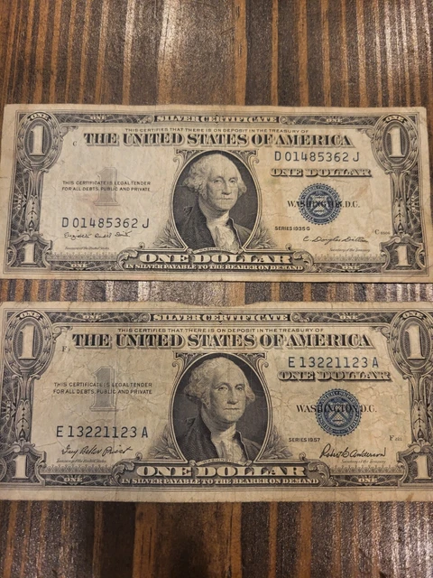 2 Note Lot: Blue Seal, Fancy Serial Number Silver Certificate -1957, 1935 G  $1