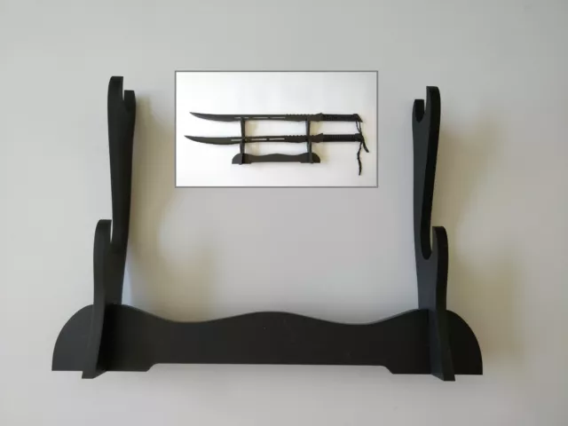 Black Wood Double Sword Display stand for Samurai & Katana Swords