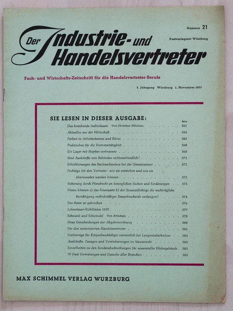 Der Industrie und Handelsvertreter 1 November 1957 Nr.21 Fachzeitschrift