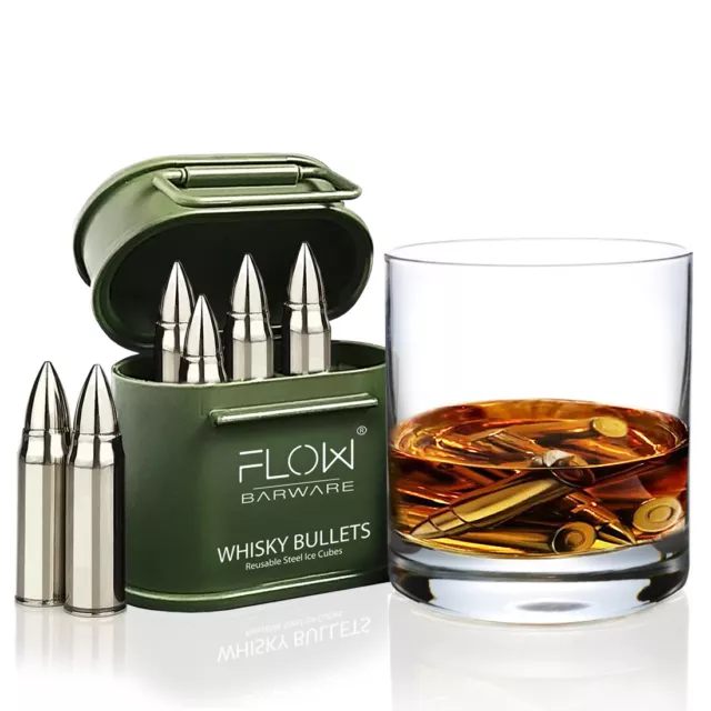 Whisky Bullets | Steel Reusable Metal Ice Cubes Whiskey Stones With Ammo Holder