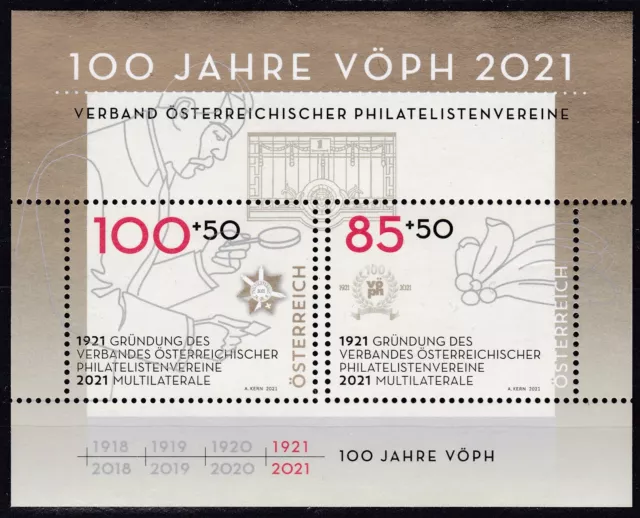 2021 Kleinbogen Block 127 Jubiläum 100 Jahre VÖPH Postfrisch ** MNH ANK 3620/21