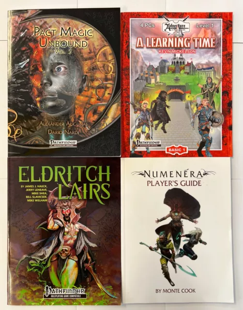 Lot of 4 RPG Books ~ Numenera Player's~ Pact Magic Unbound Pt 2 ~ Eldritch Lairs