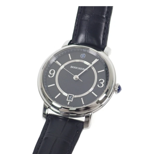 BOUCHERON Epure Men's Watch WA021202 SS Leather Belt Black Dial TGIS