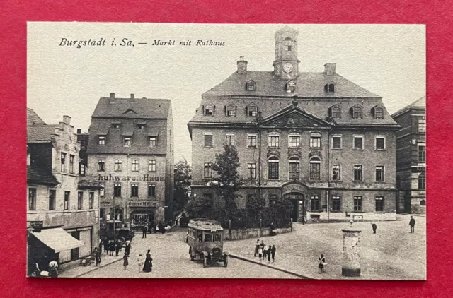 AK BURGSTÄDT um 1925 Markt mit Rathaus und Vomag Autobus   ( 127273