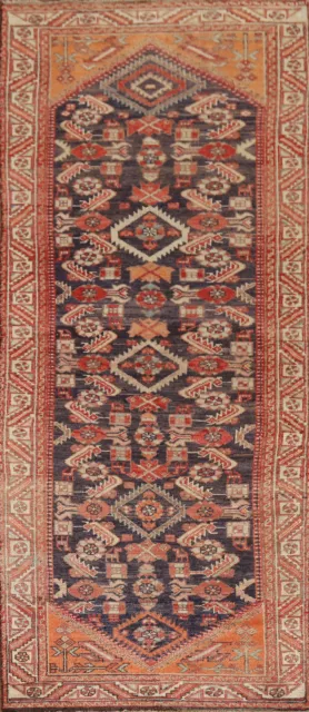 Alfombra de Corredor Geométrica Malaya Azul Marino Vintage 3x10 Lana Anudada a Mano
