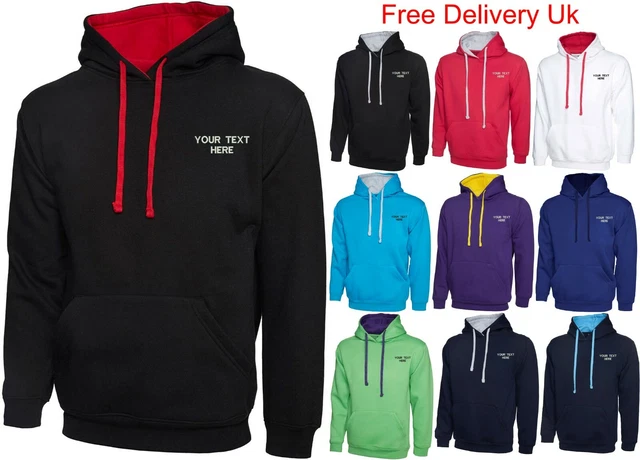 Personalised Embroidered Your Text Contrast Hooded Sweatshirt Sports Unisex Top