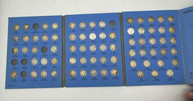 1916-1945 MERCURY Head Dime Set of 72 Coin's Book Whitman Coin