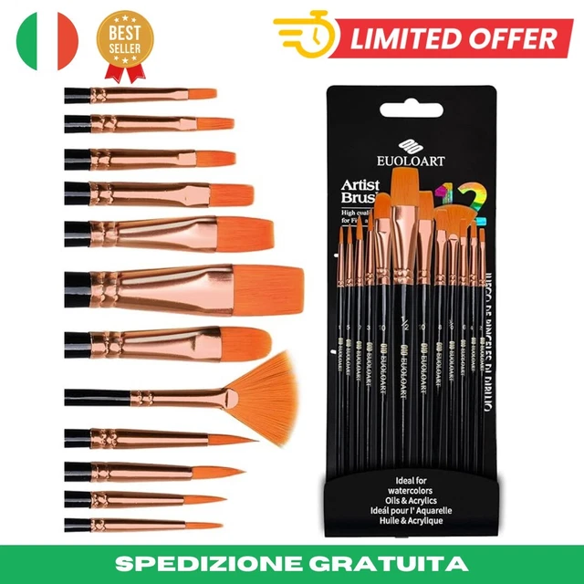 Set Di Pennelli Pittura, 12 Pennelli Professionali per Pittura Acrilica, Ad Olio
