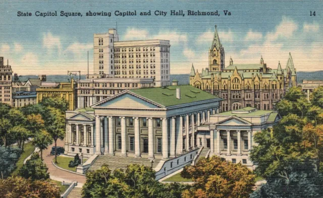 Postcard VA Richmond State Capitol Square City Hall Linen Vintage PC H4362