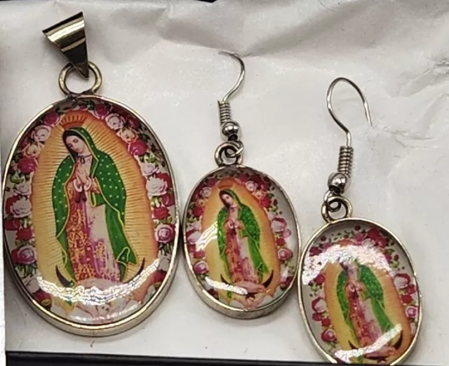 Set Virgen De Guadalupe Fashion Earrings & necklace pendant  Set religioso