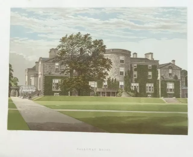 Antique Print Galloway House In Dumfries & Galloway 1880 Fo Morris Colour Orig.