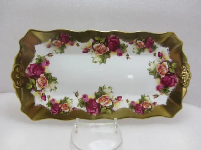 Stunning Royal Chelsea Golden Rose Tab Handled Sandwich/Cake Plate Set c1943
