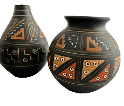 Eduardo Segovia Hand Painted Pottery Vases Set Of 3 Cuenca Ecuador Pre Columbian 3