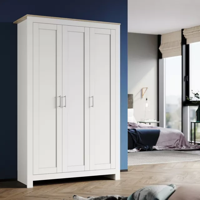 Matte 3 Door Triple Wardrobe White Storage Rail Wood Cupboard Bedroom Furniture