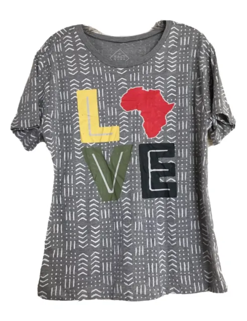 Well Worn Love Africa Short Sleeve T-Shirt Light Gray Women's Size XL New