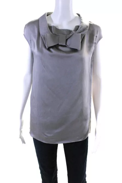 Marni Womens Bow Collar Sleeveless Tank Blouse Gray Size 36EU