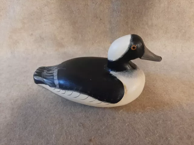 Carved Wooden Hunting Bufflehead Duck Decoy with Glass Eyes