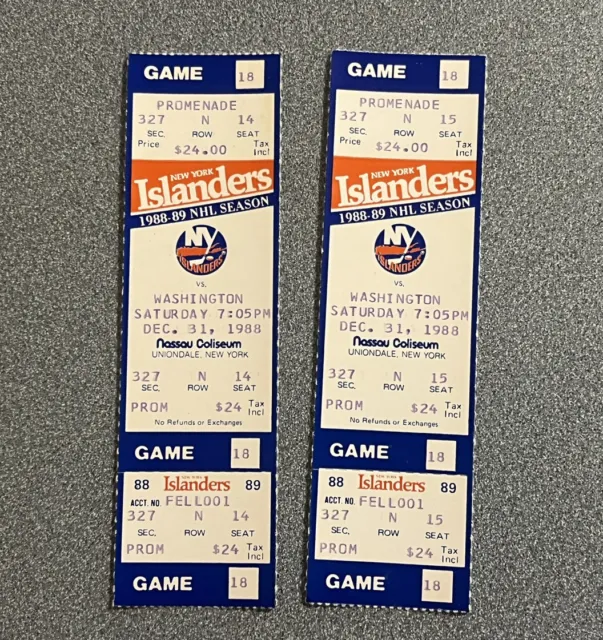 Vintage 1988 New York Islanders Ticket Stubs Vs Washington Capitals Dec 31, 88