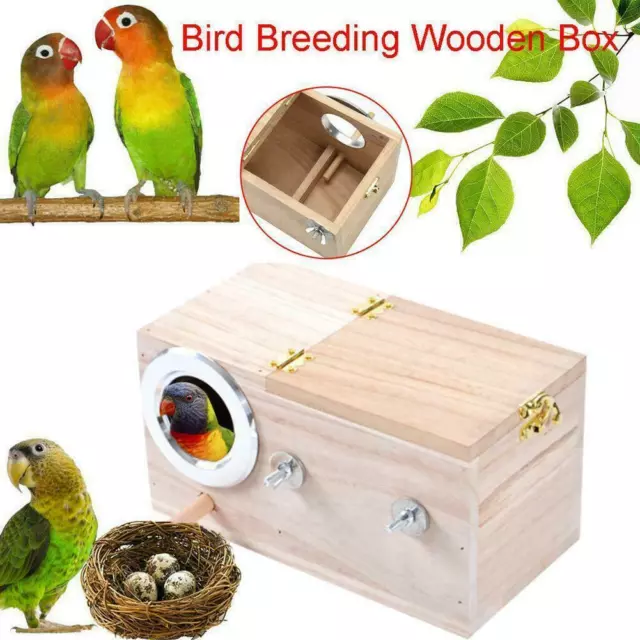 Caja de jaula de madera para mascotas para cría de pájaros nido podrido cabaña loro casa periquito E6F6