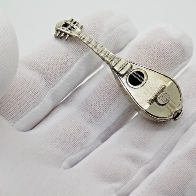Vintage Italian Handmade Genuine Silver Mandolin Instrument Figurine Miniature