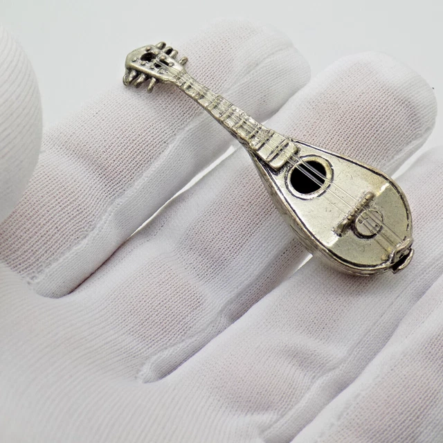 Vintage Italian Handmade Genuine Silver Mandolin Instrument Figurine Miniature