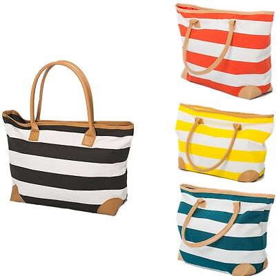 Beach Bag Womens Ladies Large Striped Summer Shoulder Shopper Tote Canvas Bags