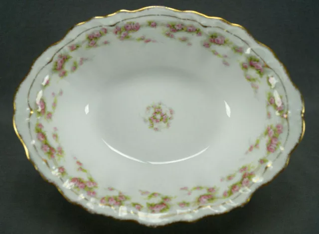 Lanternier Limoges Pink Rose Garlands Double Gold Vegetable Bowl Circa 1890s