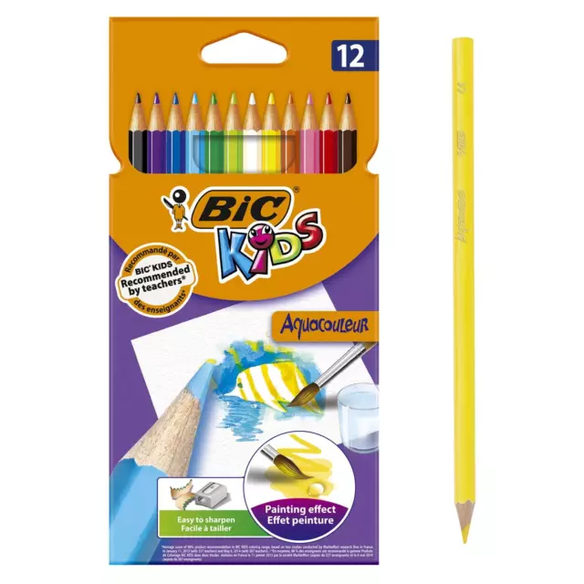 BIC Kids Aquacouleur Colouring Pencils 12 Pack multi-coloured