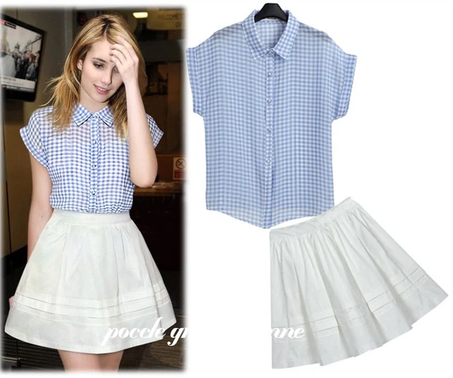 set di 2 pezzi maglietta maxi maglia camicia blusa e mini gonna abito donna
