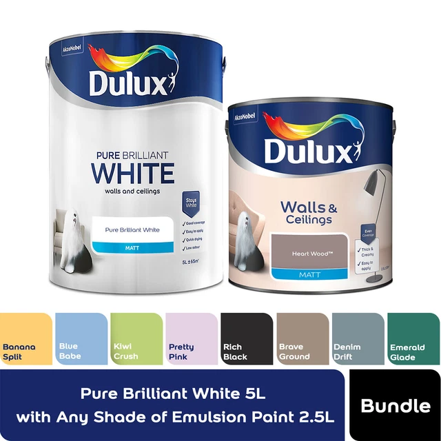 Vernice emulsione bianca opaca pura 5 L + colore 2,5 L, seleziona e risparmia 10%