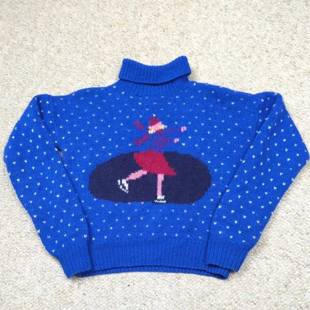 Vintage Eagles Eye Sweater Womens Large Blue 100% Shetland Wool Figure Skater