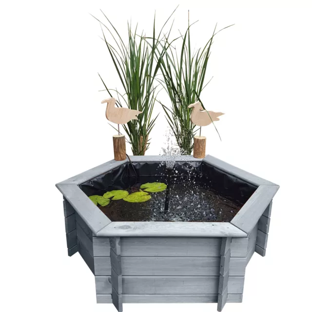 Grey Raised Hexagon Garden Solar Pond Set - 1m Width