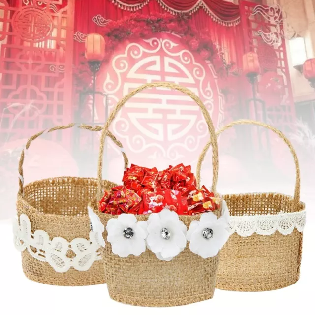 2pcs Lace Bowknot Burlap Flower Basket  Wedding Ceremony Party Decoration