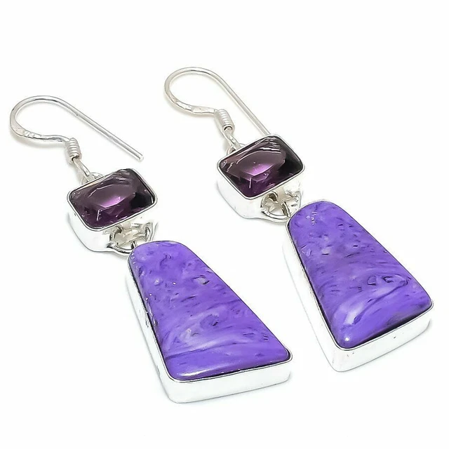 Charoite, Amethyst Gemstone Handmade Jewelry Earring 2.36" PE-188