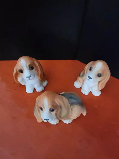 Vintage Home Interiors Homco 1407  Bassett Hound Puppy Dog Figurines Set of 3