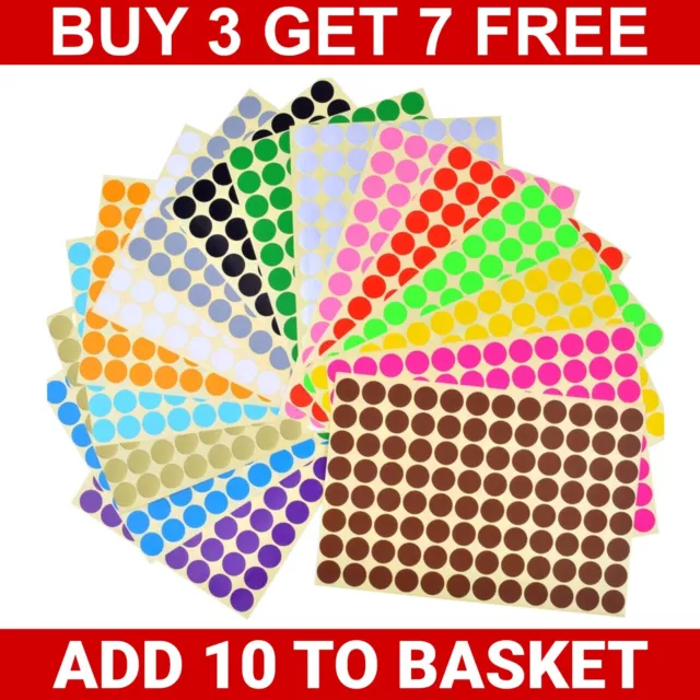 Coloured Dot Stickers Round Spot Circle Dots Labels Buy 3 Get 7 Free In Any Size