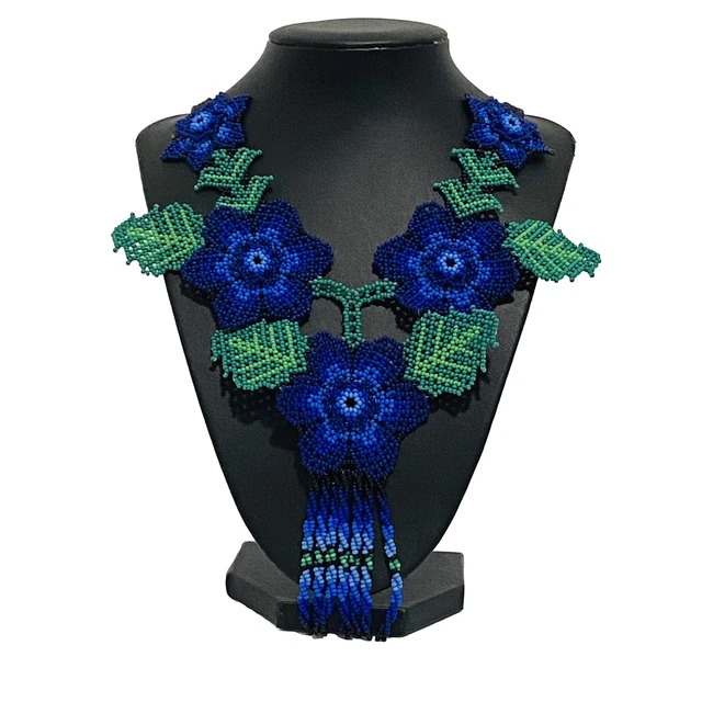 Huichol Indian Beaded Flower Necklace Handmade Mexican Folk Art