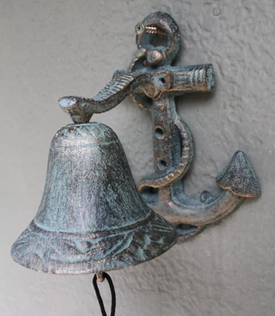 Cast Iron Antique Style Garden ANCHOR School BELL Bracket Nautical Beach Pool