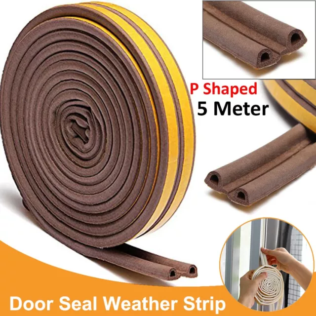 5M EPDM Soft Rubber Seal P Profile Weather Strip Self Adhesive Draught Excluder