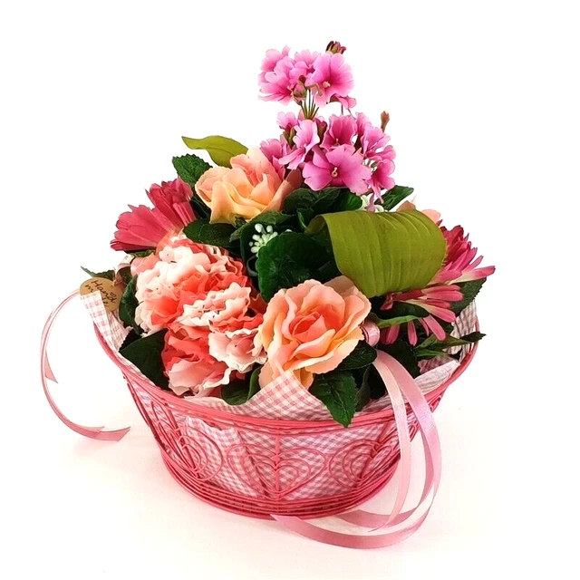 Gesteck im Metallkorb Primel Rosen Gerbera Rosa Kunstblumen Frühling