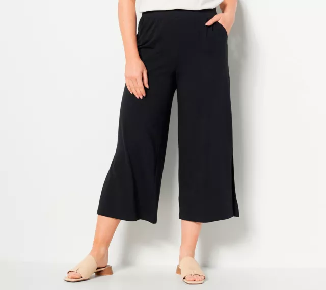 Denim & Co. Women's Pants Sz XL Beach Printed Jersey Pull Black A498808