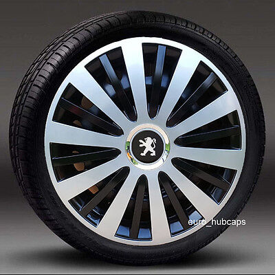 Silver/Black 14" wheel trims, Hub Caps, Covers to Peugeot Partner (Quantity 4)
