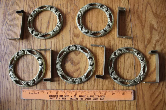 5 Cast Iron Gold Wreath rings circle Vintage wall mount hook ? curtain tie back