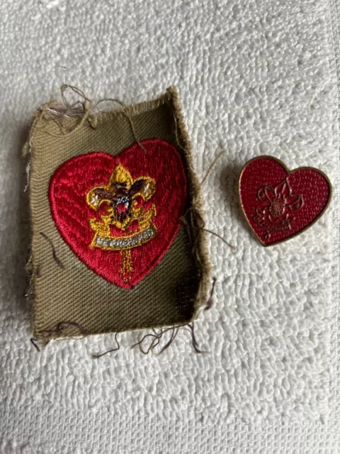 Vintage 1940's LIFE RANK Boy Scout Uniform PIN and PATCH BSA Red Heart
